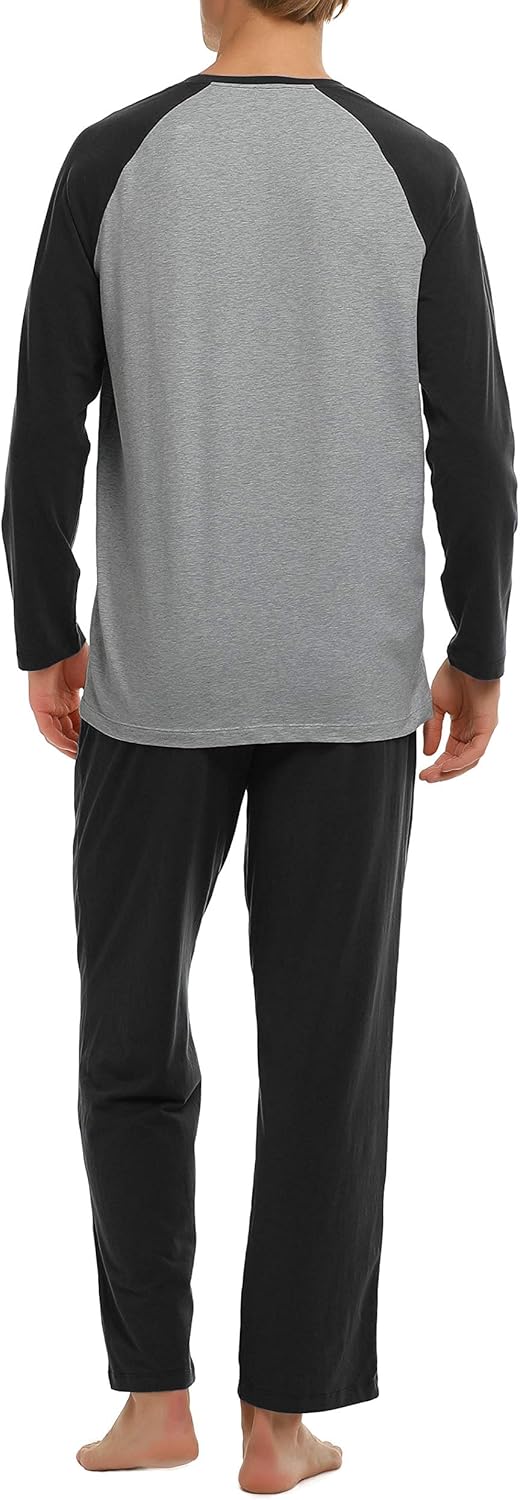 DAVID ARCHY Men's Cotton Raglan Sleepwear Long Sleeve Top & Bottom Pajama Lounge Set: Clothing