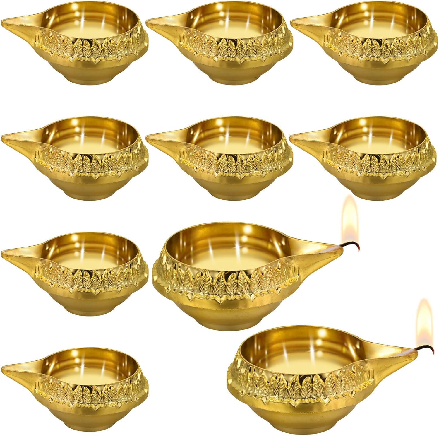 Oil Lamps & Accessories - Retisee Kuber Diya for Diwali Decoration Brass Metal Oil Lamp Traditional Diwali Diya Vilakku with Storage Box to be Used with Cotton Wick or Roli for Puja Pooja Indian Deepawali Gift Items (10 Pcs)