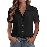 IECCP Button Down Shirts for Women Short Sleeve Lace Trim Sheer Cotton Blouses Spring Summer Tops Casual Clothing 2026