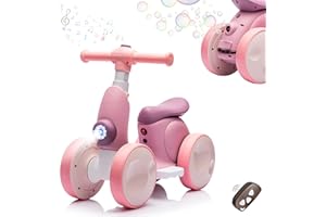 JoyRydz 6V Electric Baby Balance Bike with Bubble Machine,4 in 1 Toddler Balance Bike w/Remote for 1 Year Old Boys Girls Kids Bubble Bike Ride on Toys w/Powered Motor,Music,LED Lights (Purple)