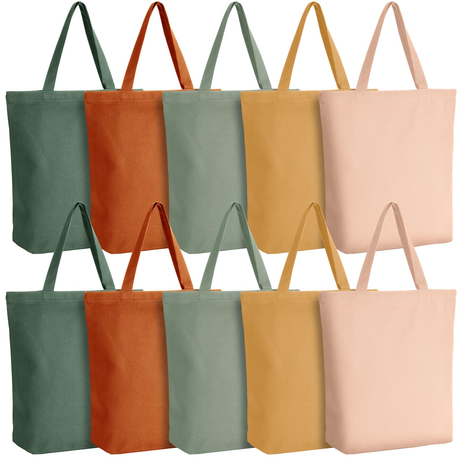 Photo 1 of 10 Pcs Reusable Canvas Grocery Shopping Tote Bags Bulk with Zipper and Handle Employee Appreciation Gifts for Staff Team Teacher Medical Assistant ER Nurse(Boho Color)