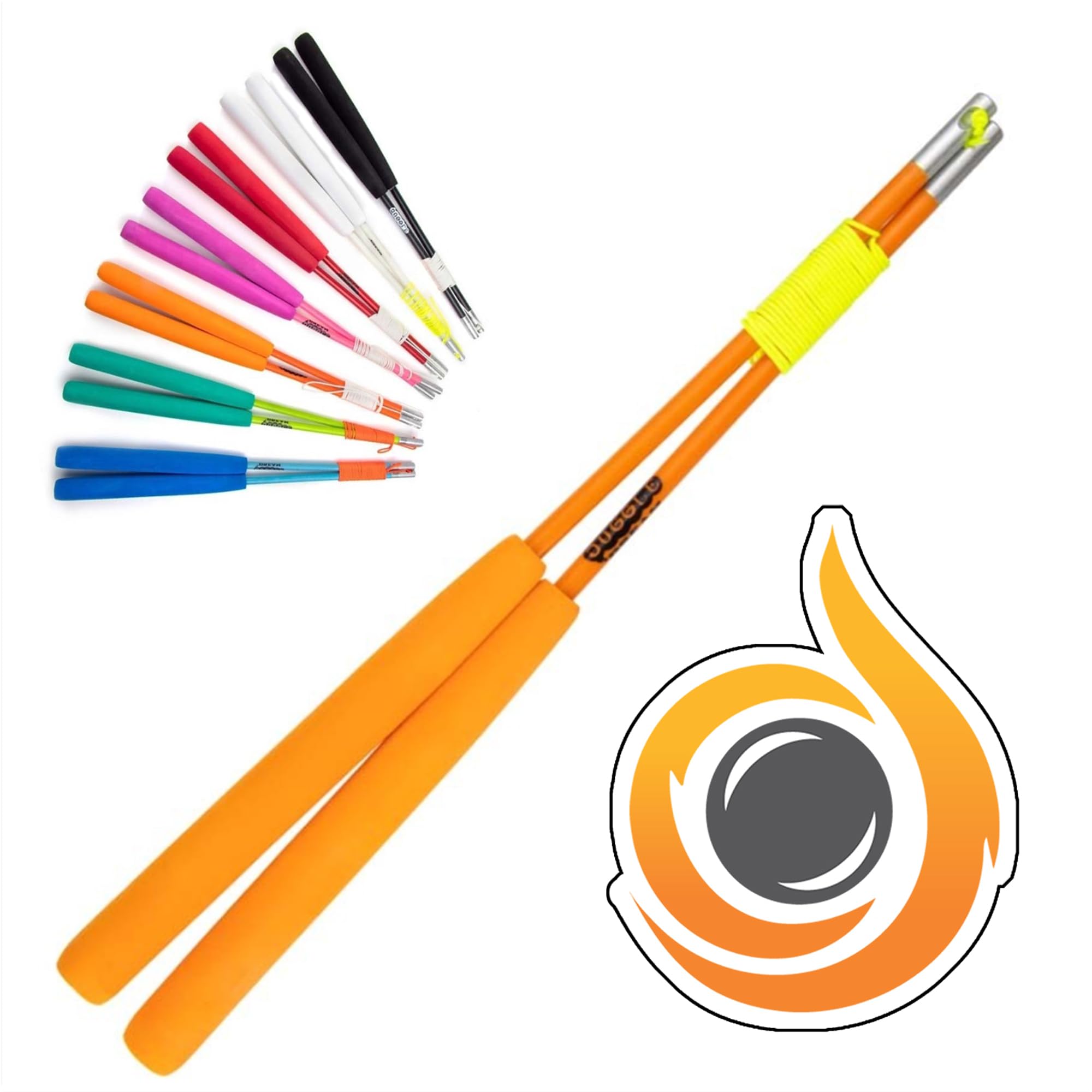 JD Pro Fibreglass Diabolo Handsticks, Fitted With Super Smooth String - Pro Diablo Sticks With Cascade Sticker (Orange)