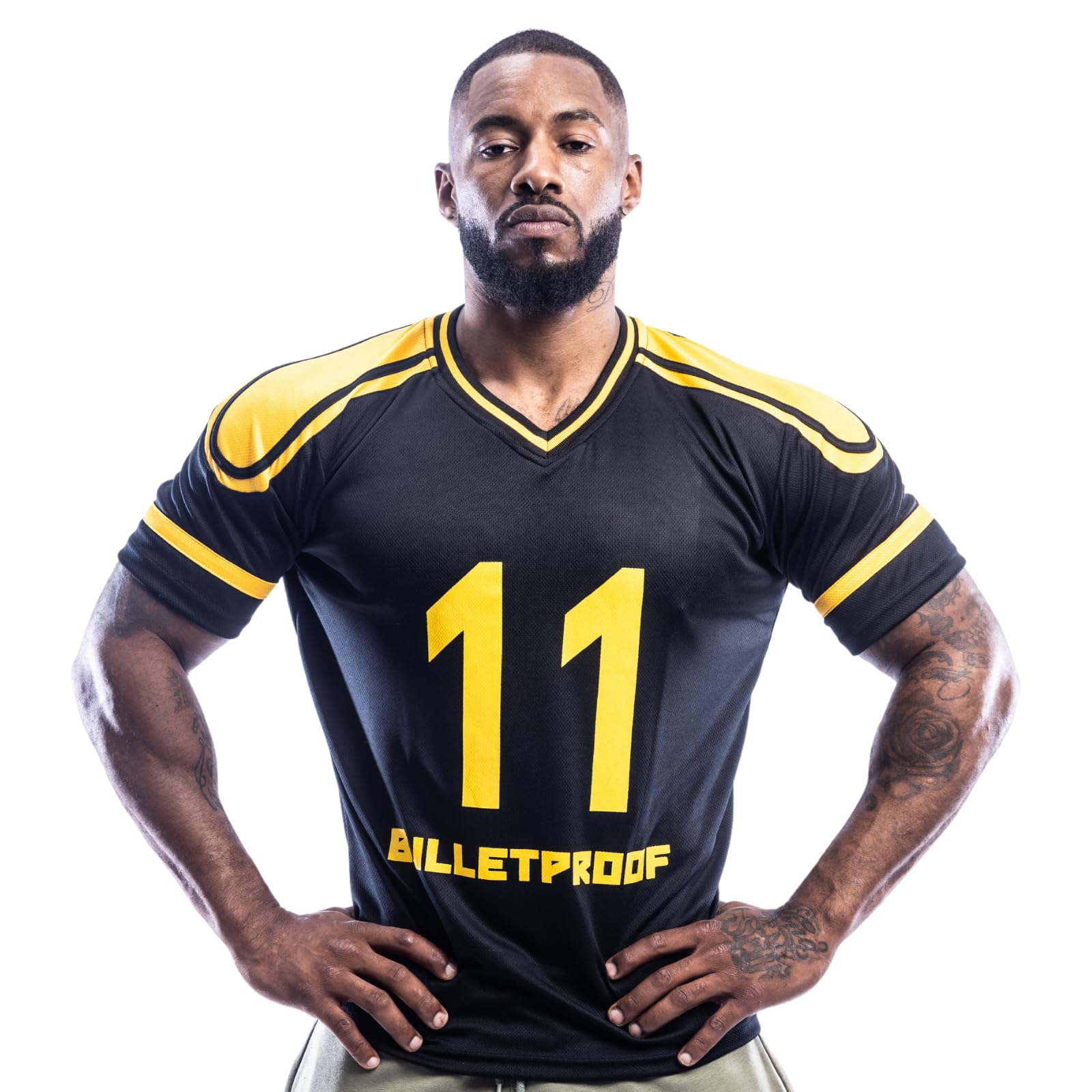 Mens Oversized T-Shirt American Football Style Top Jersey 100% Polyester Team Shirt (Black and Yellow, XXL)