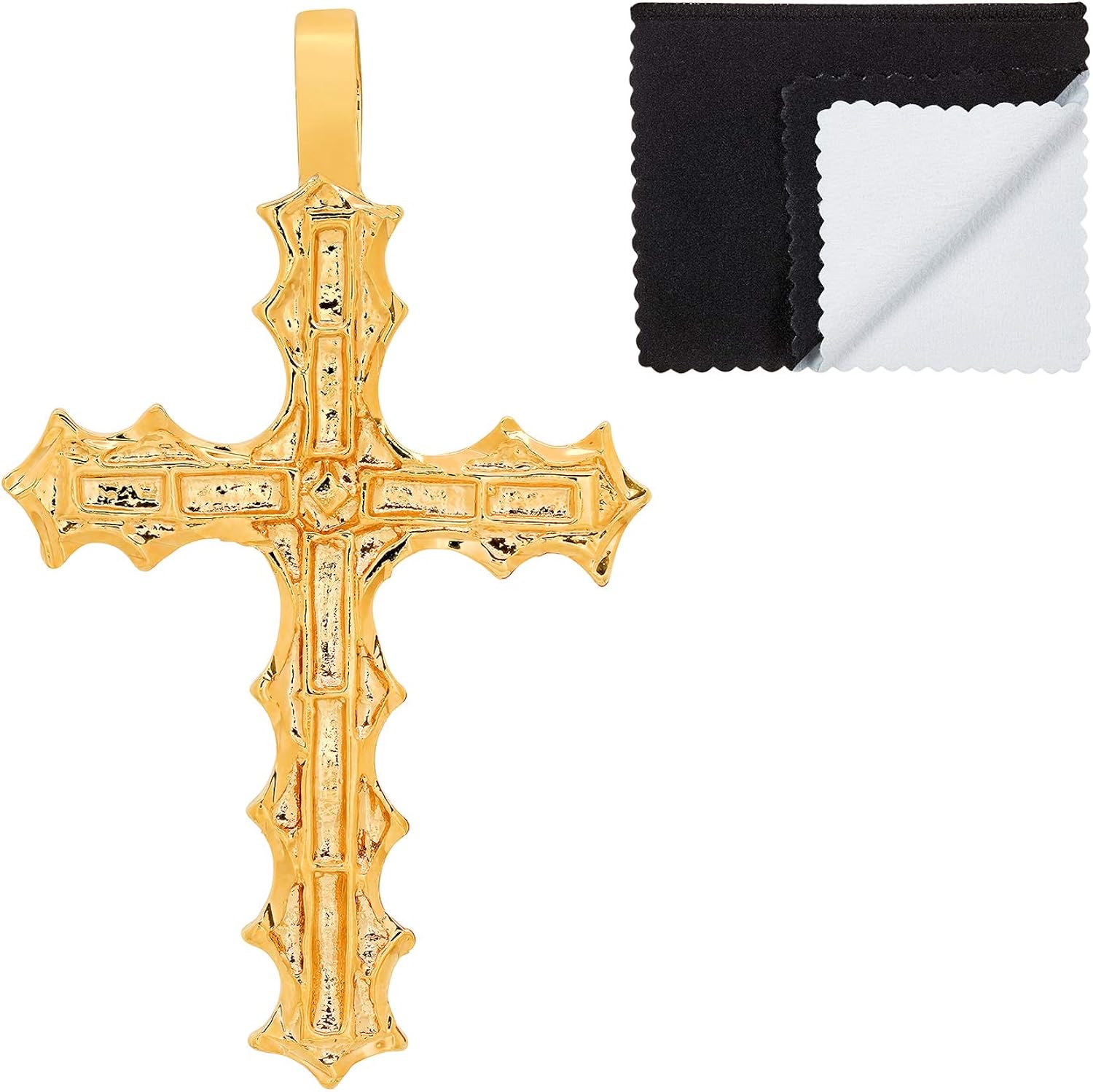 Amazon Com Men S Large 25 Mils 14k Gold Plated Cross Pendant 50mm X 34mm 2 X 1 3 Inches Cleaning Cloth Jewelry