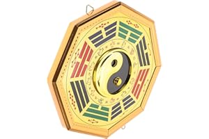 Healifty Feng Shui Bagua Mirror 19.5cm Bronze Taiji Eight Diagrams Home Decor Pendant for Doorways Windows