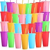 Honeydak 30 Pack Tumbler with Straw and Lid Bulk Cups for Gifts Water Bottle Iced Coffee Travel Mug Cup Reusable Plastic Tumblers for Party Birthdays 24-27 oz (Bright Color)