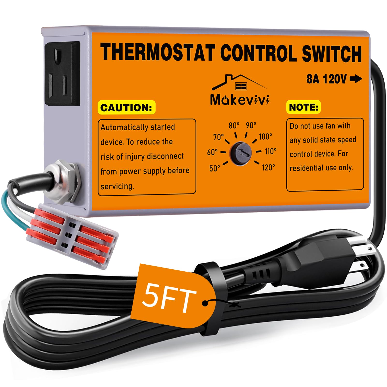 Photo 1 of Attic Fan Thermostat-Control: with Socket and Wire Connector, Can Be Connected to Two Fans, Replacement Thermostat with Overload Protector, Temperature Controlled Exhaust Fan for Workshop, Greenhouse