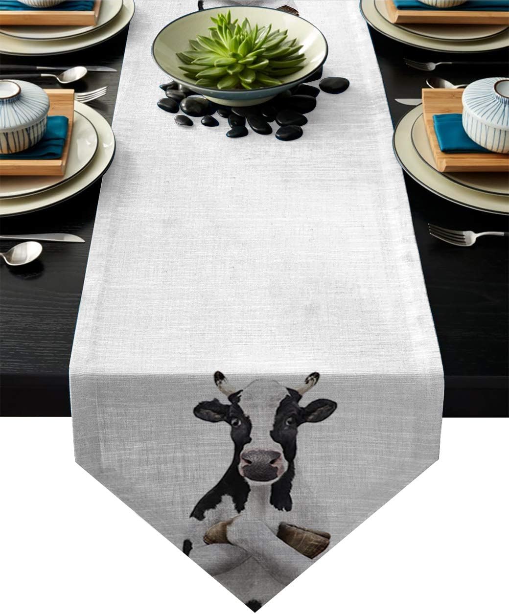 Table Runner Milk Cow Farm Animal Funny Painting Art Table Runners for Catering Events, Dinner Parties, Wedding, Indoor and Outdoor Parties, 13 x 90 Inch