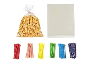 Brandon-super 100 Pcs Clear Flat Cello Cellophane Treat Bags Good for Bakery,Popcorn,Cookies,Candies,Dessert 1.2mil.Give Metallic Twist Ties! (9"x12")
