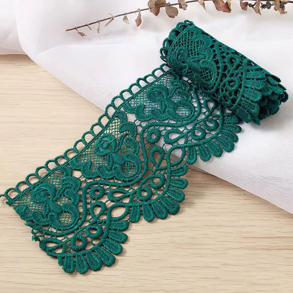 3 Yard 10 cm Wide Milk Silk Vintage Lace Trim Lace Border Embroidery Decorative Ribbon Lace Flower Ribbon for Sewing Craft Lingerie Wedding Dress Wedding House Decoration, Dark Green