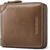 Mens Genuine Leather Zipper Wallet RFID Secure Large Capacity Double Fold Multi-card Leather Wallets for Men and coin purse