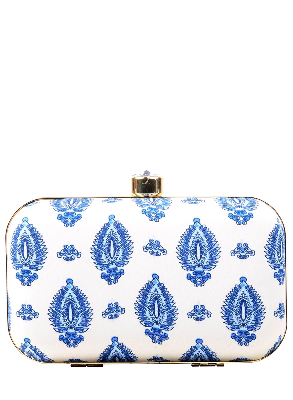 hopping street blue and white printed box clutch