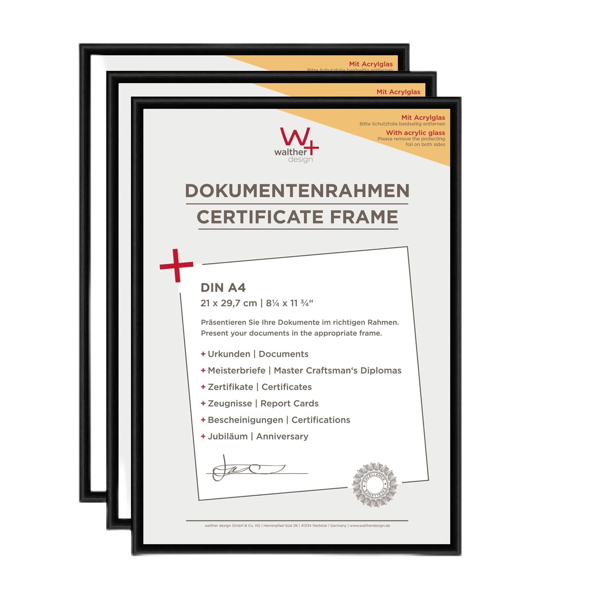 walther Design Picture Frame Black 21 x 29,7 cm (DIN A4) with Art Glass 5-Pack, New Lifestyle Plastic Frame KVX130B5