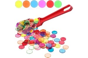 TCOINERY Bingo Chips Set-Magnetic Wand & 100 Counting Chips-6 Colors Transparent Plastic Markers for Family School Learning Game Zoom Bingo and Pokeno Nights