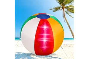 VIHOSE Summer Inflatable Beach Ball Outdoor Decoration 4 ft Summer Blow up Inflatable Pre-lit LED Lights Beach Party Decor for Outdoor Yard Garden Tropical Pool Decor Party Supplies