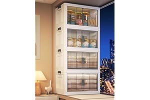 OlarHike 76QT Storage Bins with Lids - Folding Storage box with Doors and Wheels, Collapsible Plastic Storage Bins for Closets, Stackable Storage Organizer, Storage Containers for Closet, 4 Pack Cubes