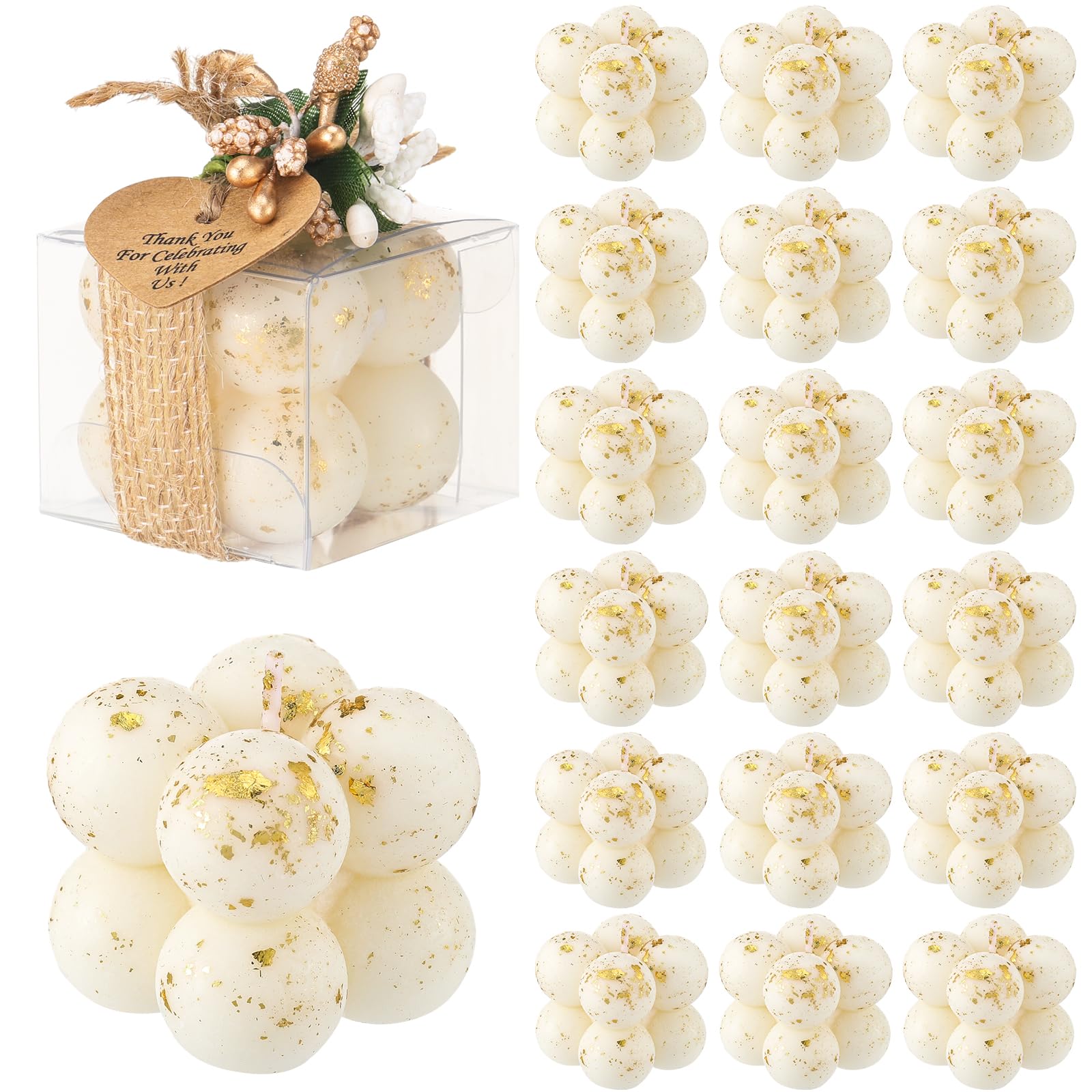 Photo 1 of MTLEE 30 Sets Mini Bubble Candles Wedding Favors Gifts for Guests 1.57" x 1.38" Bubble Candles with Cards Dried Flowers DIY Gift Set for Baptism Party Bridal Shower Thank You Gifts (Gold Foil)