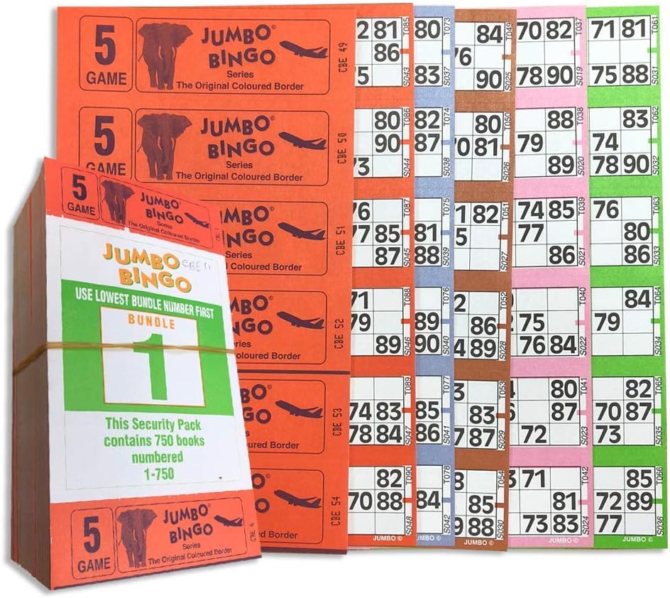 Jumbo Bingo 750 Books 5 Page 6 View TV Ticket Sheet Big Bold Numbers