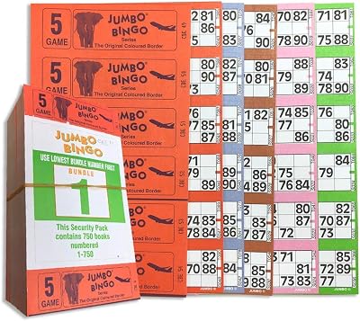 Jumbo Bingo 750 Books 5 Page 6 View TV Ticket Sheet Big Bold Numbers