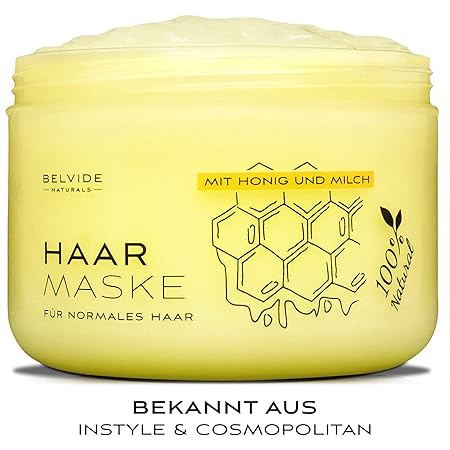 BELVIDE® Natur Haarmaske mit Manuka Honig und Avocadoöl· Haarkur für normales und trockenes Haar · Haarmaske ohne Silikon und