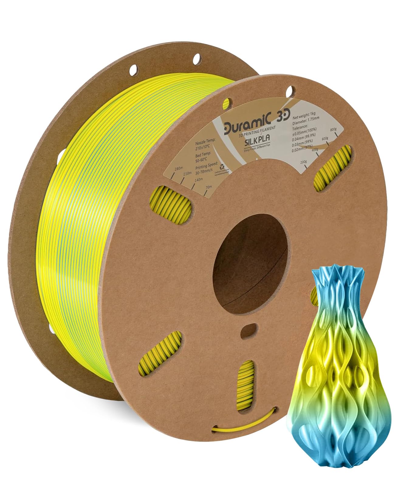 Photo 1 of DURAMIC 3D Shiny Silk PLA Filament 1.75mm Shiny Metallic PLA Filament Dimensional Accuracy +/- 0.05 mm Blue Yellow
