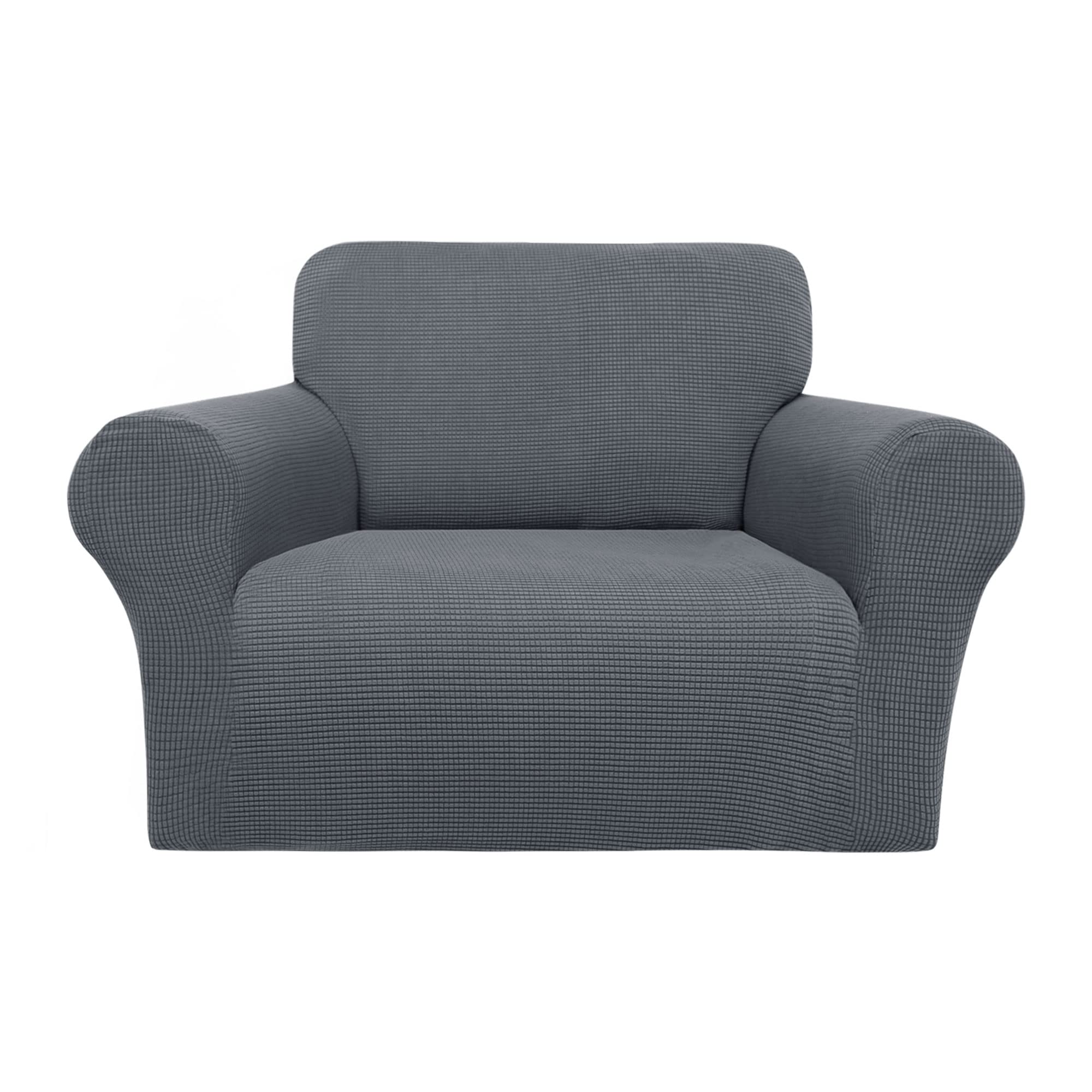 PiccoCasa Stretch Sofa Slipcover, 1-Piece Couch Seat Cover for Sofa Living Room - Spandex Jacquard Checks Sofa Covers, Washable Couch Furniture Cover for Dogs Dark Grey 1 Seater