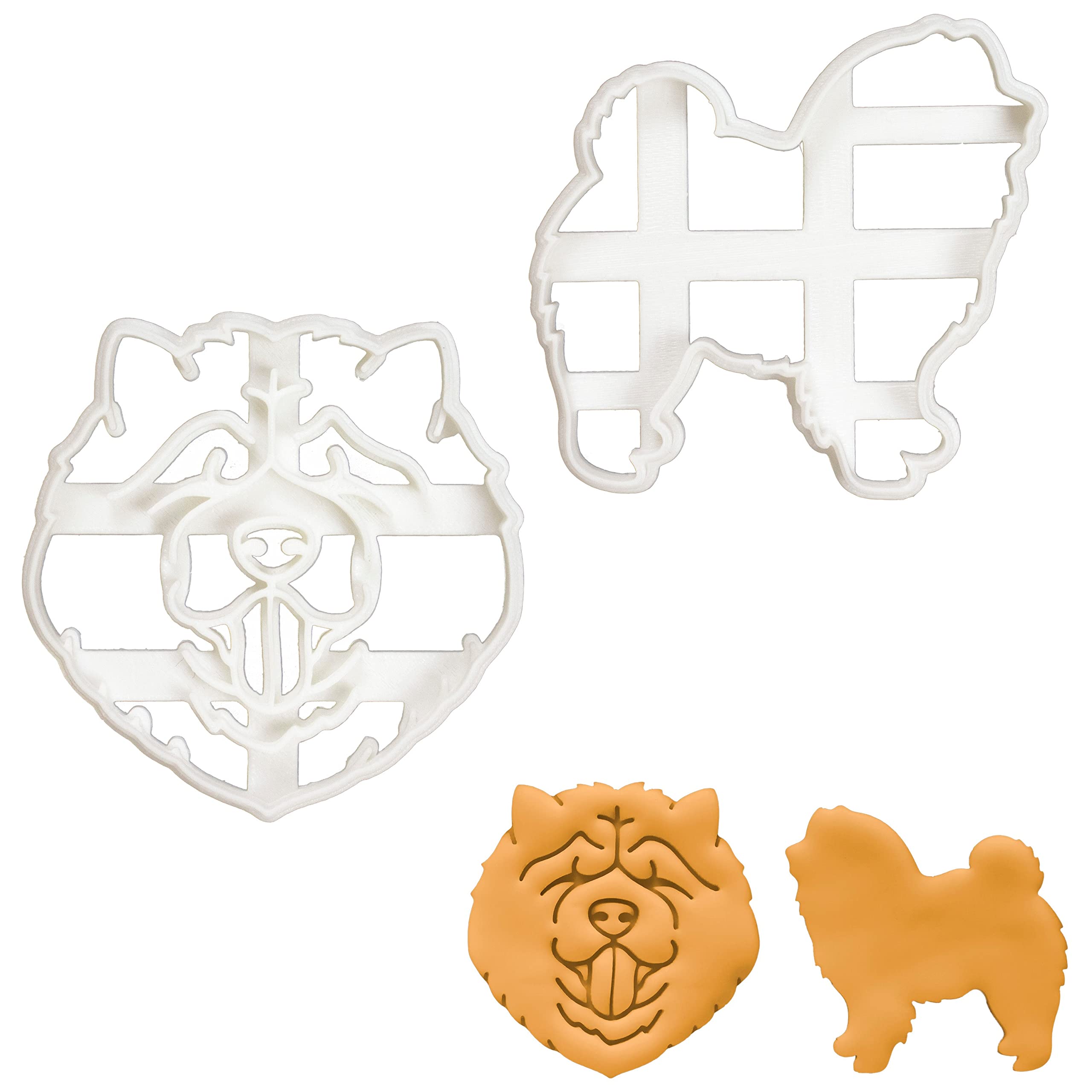 BAKERLOGY Set of 2 Chow Chow Cookie Cutters (Designs: Face and Body) - Detailed Biscuit Cutter Design for Baking and Crafts, Ideal on Fondant, Dough, Clay