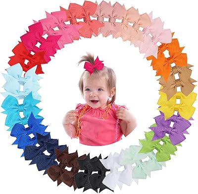 ZTMY 40Pcs Baby Hair Clips 2 in Grosgrain Ribbon Bows 20 Colors Alligator Clips