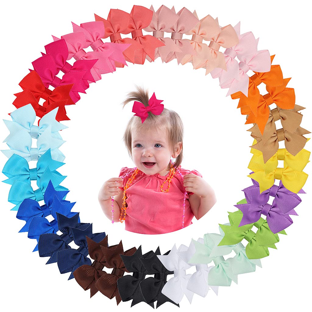 40Pieces Baby Girls Hair Clips, ZTMY 2" Grosgrain Ribbon Hair Bows Mini Hair Barrettes Alligator Clips Hair Accessories for Baby Girls Toddlers Kids-20 Colors