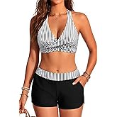 Bikini with Shorts for Women - Halter Two Piece Swimsuits High Waisted Bathing Suits with Pocket 2026 Boyshorts Swimwear