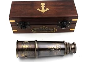 JUNZALINAUTIC 1920 Ship Captain's Working Telescope with Wooden Box | Brass Made Spyglass | Glass Optics & Hi-Magnification | Pirate's Instrument | Brass Maritime Vintage Telescope,