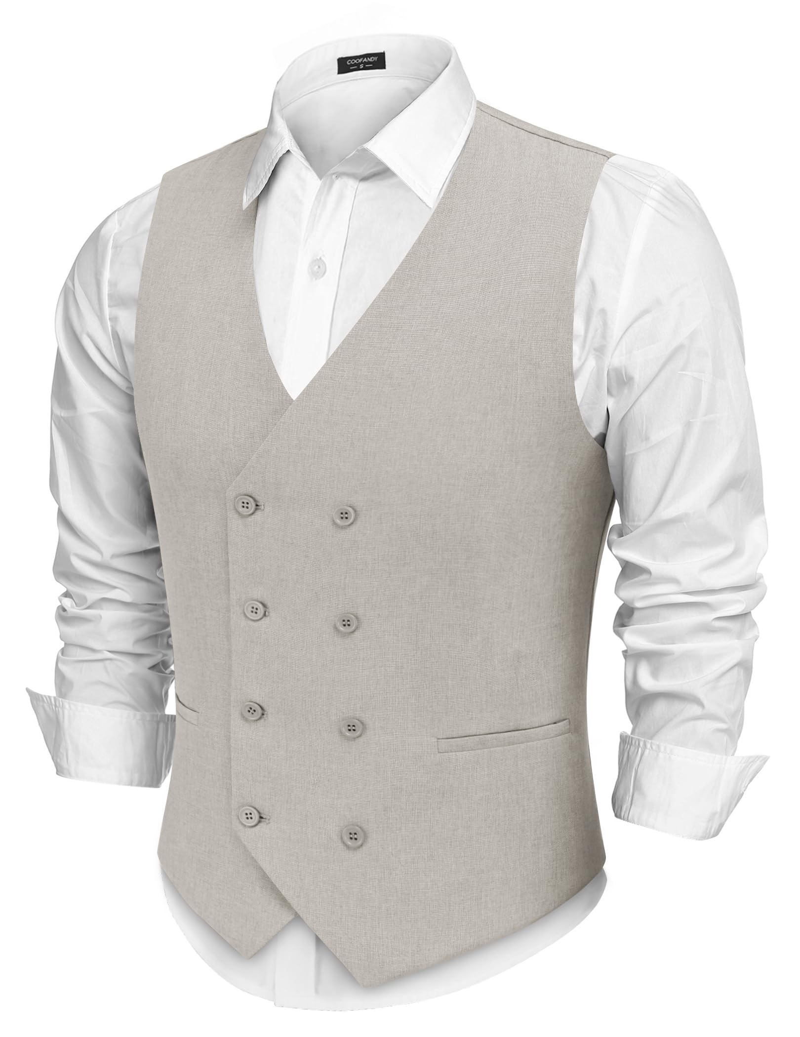 Photo 1 of COOFANDY Mens Double Breasted Vest Elegant Suit Vest For Business Banquet Wedding Party small 