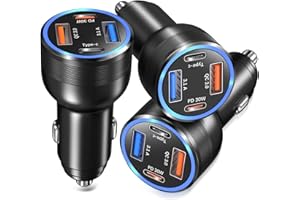 USB C Car Charger 3 Pack, Bangfun 4-Port 65W Dual 12V USB-C & USB A Car Charger Power Adapter QC+PD 3.0 Fast Charging Cigarette Lighter Plug for iPhone 16/15/14/13/11 Pro,Samsung S24,Android(Black)