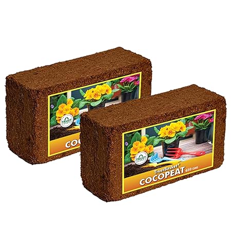 TrustBasket COCOPEAT Block(650 Grams)-EXPANDS to 16 litres of Coco PEAT Powder (Set of Two 650grm Blocks)