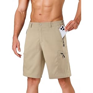 Flyplus Men's Hiking Cargo Shorts 9" 5 Zipper Pockets Quick Dry | Water Resistant, Lightweight Work Shorts with Elastic Waist