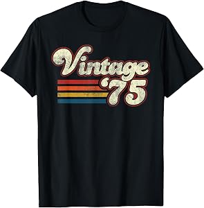 Vintage Retro Birthday Tees 1975 50th Birthday T-Shirt Unisex-Adults Black Medium