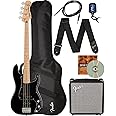 Fender Squier Affinity Precision Bass PJ - Black Bundle with Rumble 15 Amplifier, Instrument Cable, Gig Bag, Tuner, Strap, and Austin Bazaar Instructional DVD