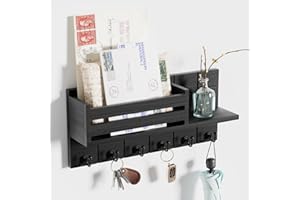 SWTYMIKI Key Holder Wall Mount - Key Holder with Shelf Includes Letter Holder ＆ 6 Key Hooks, Paulownia Wood Key Rack with Mou