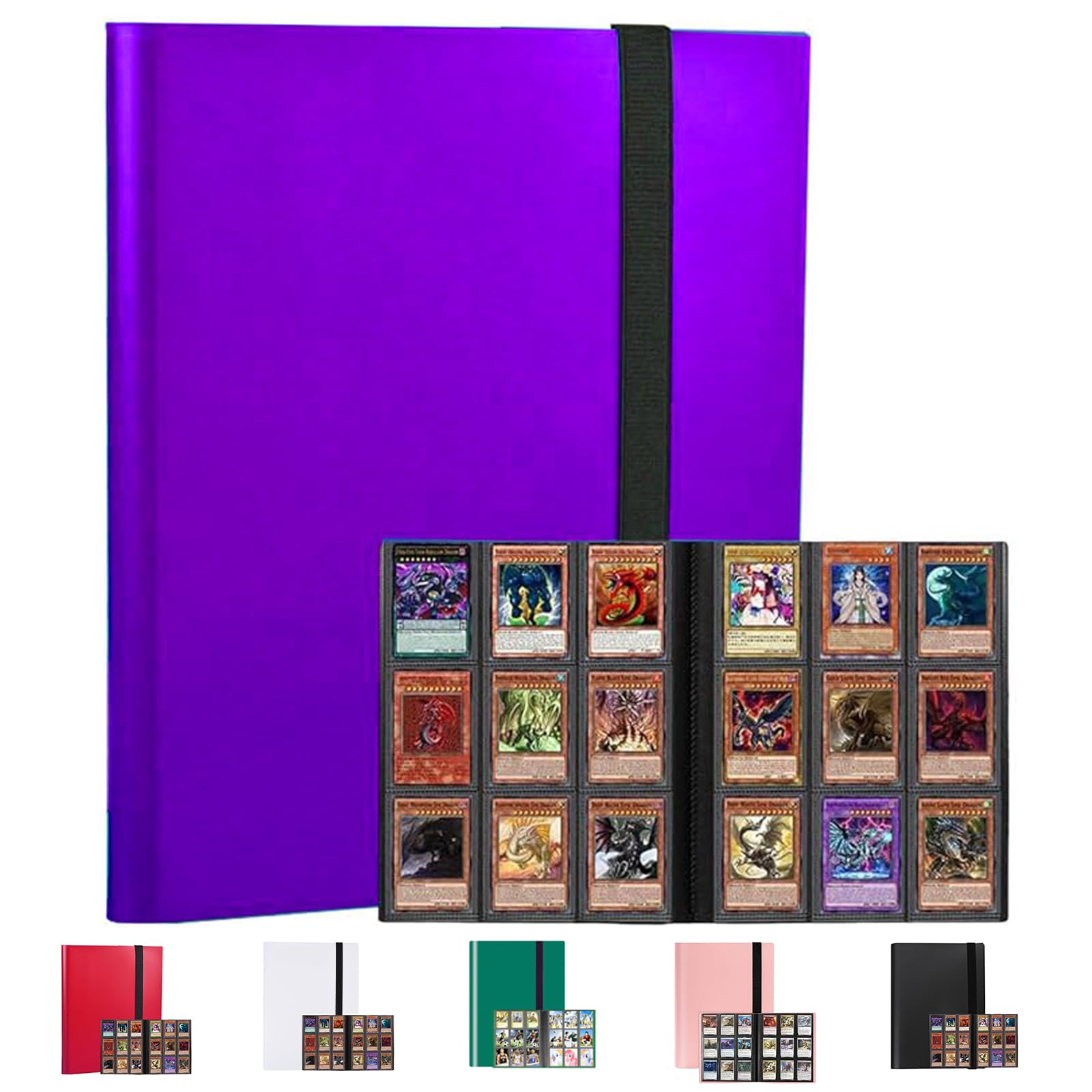 9-Pocket Trading Card Binder, Multiple Pocket Trading Card Album With Straps, 360 Side-Loading Pockets, Durable PU Album for Sports Cards，MTG, Pokemon, Yu-Gi-Oh, Football (Purple)