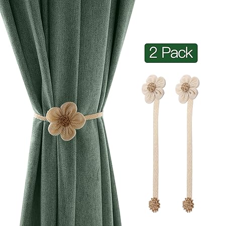 Lewondr Fermatende Raccoglitenda In Tessuto Lino Forma A Fiore 2 Set Con Calamita Dimensione Filo 40 Cm Accessori Tende Decorazioni Finestre
