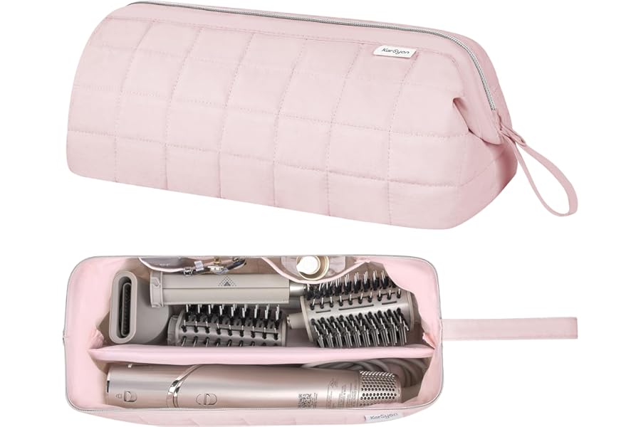 KarSyon Hair Tools Travel Bag Organizer for Dyson Airwrap Case Holder Shark Hair Dryer Flex Style Airstraight Brush Revlon Attachments Carrying Case Flat Curling Iron Bags (Pink)