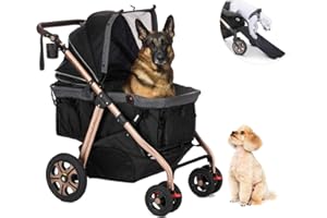 HPZ Pet Rover Titan-HD Premium Super-Sized Dog/Cat/Pet Stroller SUV Travel Carriage/w Access Ramp/100Lbs Capacity/Pumpless Rubber Wheels/Aluminum Frame for Small, Med, Large, XL Pets (Black)