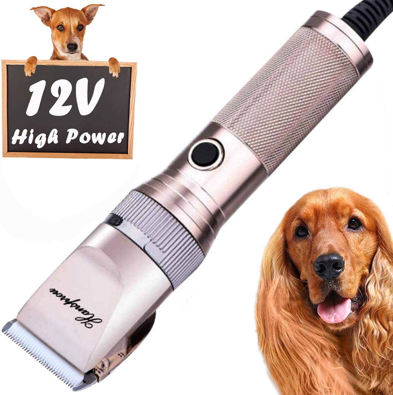 Photo 1 of Hansprou Dog Clippers for Grooming, 12V Pet Hair Clipper, Professional Heavy Duty Pet Grooming Clipper Corded Dog Trimmer for Thick Coats with Guard Combs Brush for Dogs Cats