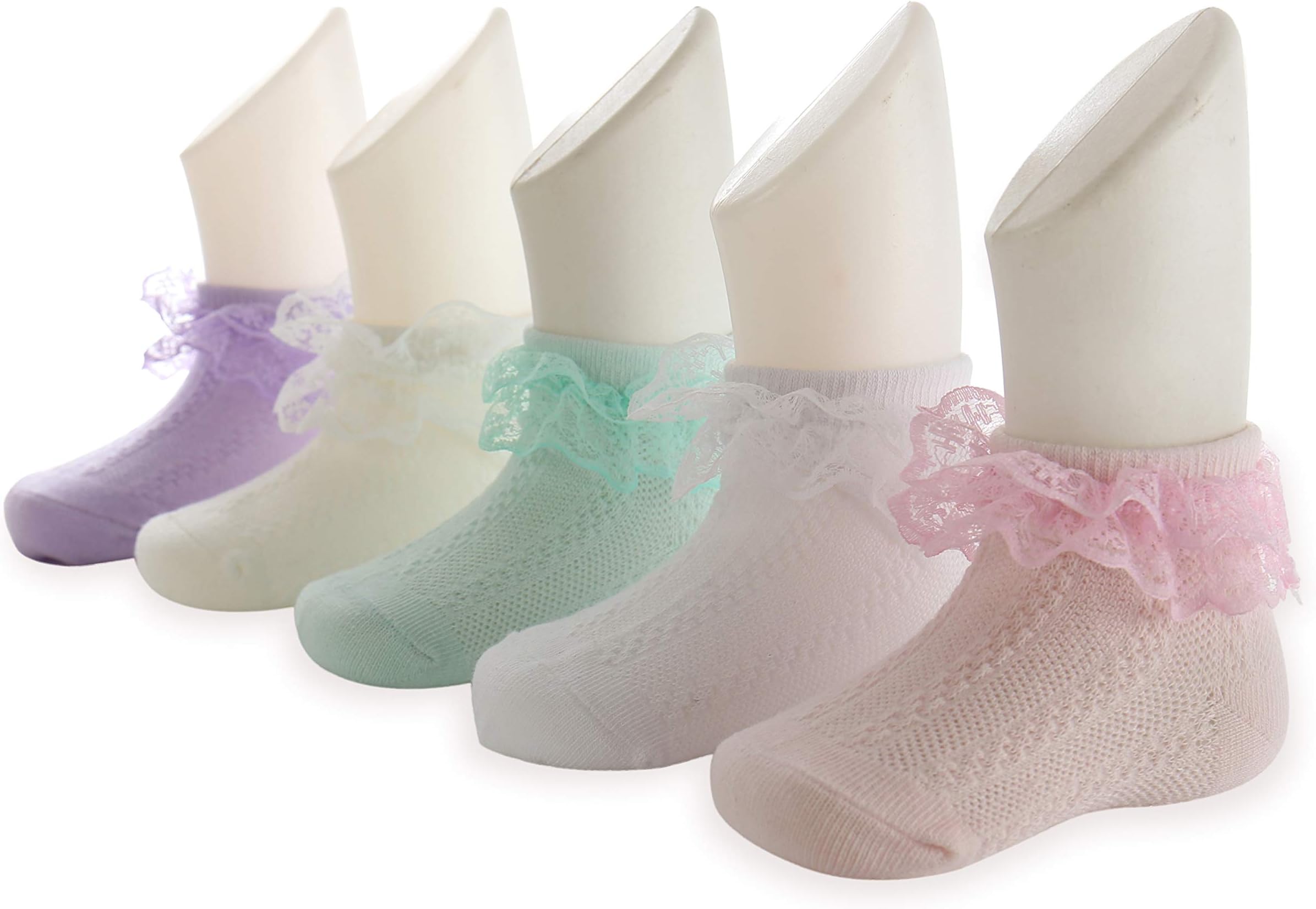 Dicry 5 Pairs Baby Girls Eyelet Frilly Double Lace Princess Socks for Infant