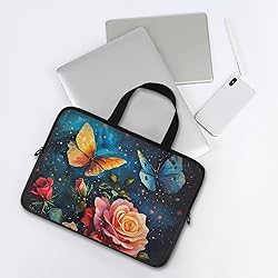 Uasibuni Roses Butterfly Print Laptop Bag,17 inch