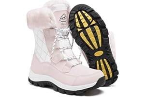 EARLDE Women’s Snow Boot With Waterproof Lace Up Mid-Calf Outdoor Winter Deep Tread Rubber Sole