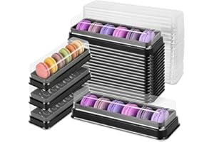 100 Pcs Macaron Boxes with Clear Lids Bulk, Macaroon Containers with 6 Grid Plastic Macaroon Packaging Boxes, Clear Window De