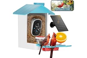 GAOYITK Bird Feeder with Camera 2K HD AI Smart Identify BirdSpecies Solar Panel Outdoors Birdhouse with Cam, Instant Arrival Alerts, Capture BirdVideo, Gifts for Mom Dad (Blue)