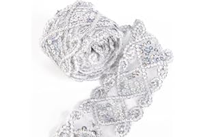 DAVID ACCESSORIES Sequins Lace Mesh Trim Lace Ribbon Applique Sewing Craft Supplies 10 Yards for Clothing Curtain Table Runner Making Decorating (Silver)