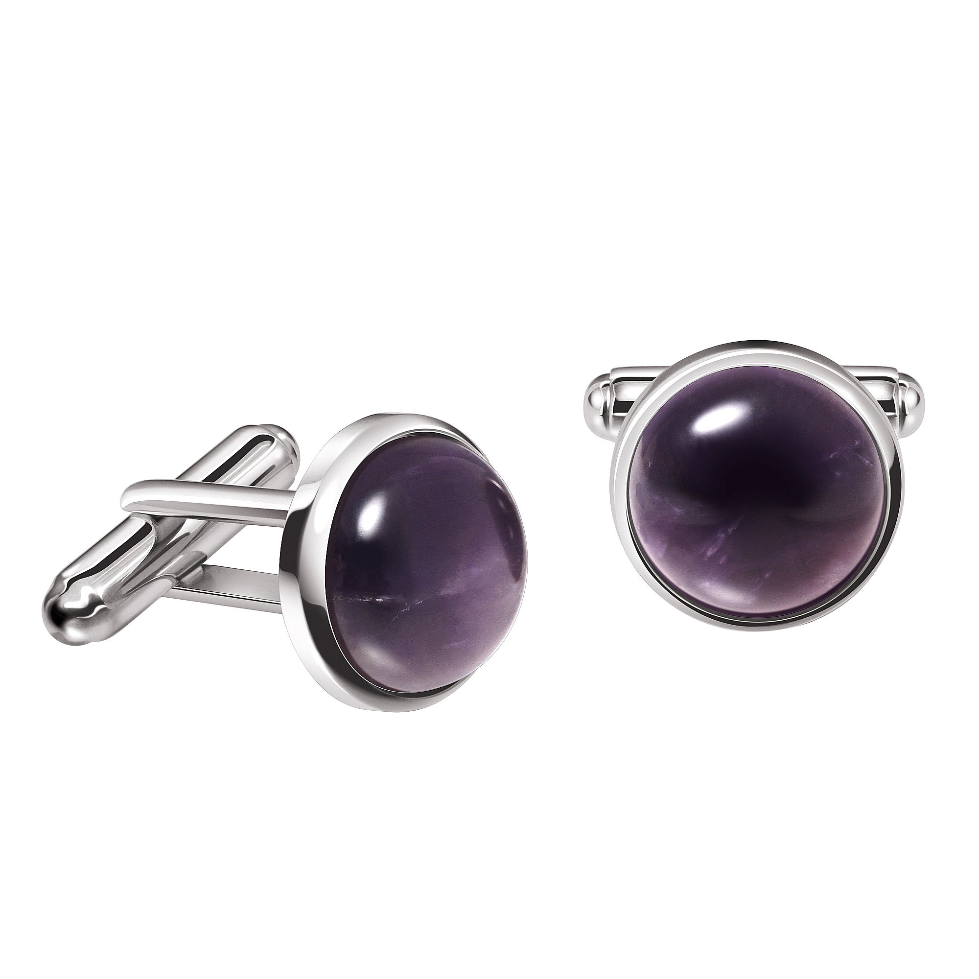 Franki Baker Natural Amethyst Gemstone & 925 Sterling Silver Cufflinks